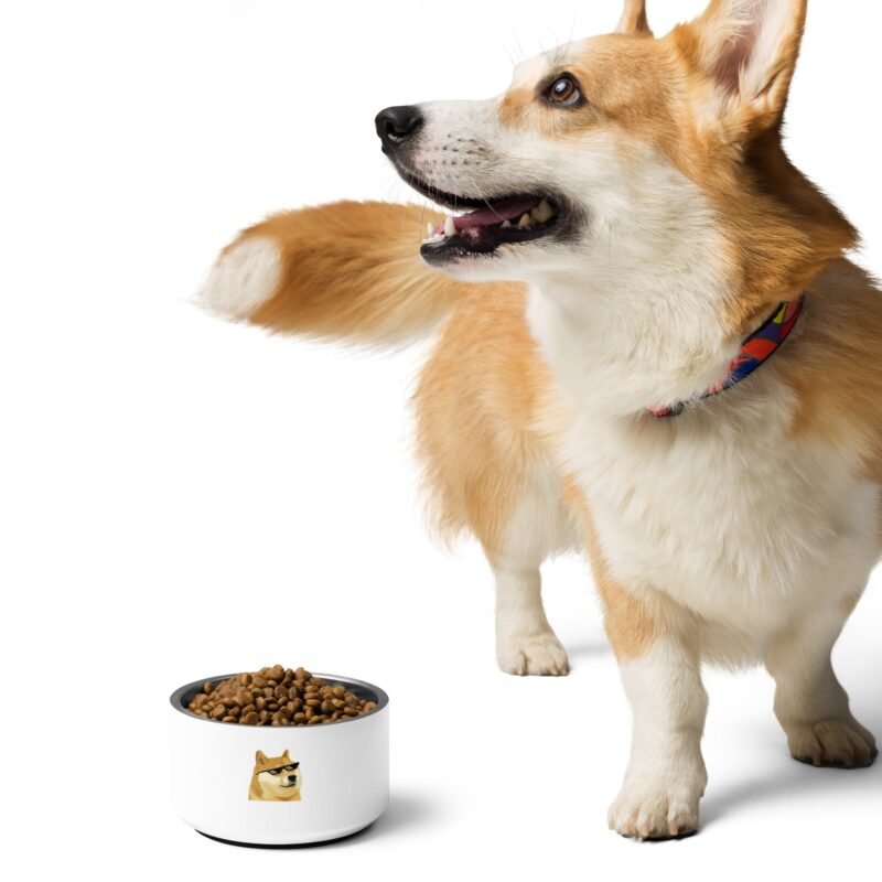 DOGE White Dog Bowl - Stylish Stainless Steel Pet Bowl | Department of Government Efficiency Fan Store, Dogecoin-Inspired