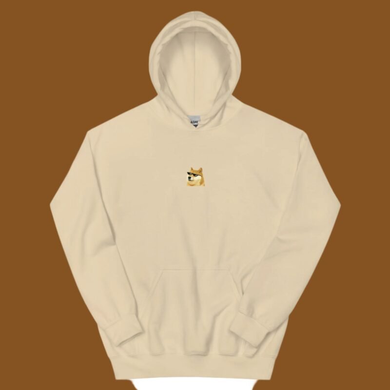 DOGE Center Khaki Hoodie | Unisex OG Shiba Meme Sweatshirt