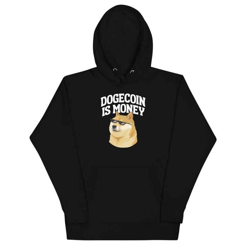 DOGE Merch Premium Hoodie "Dogecoin is Money" - DOGE Streetwear DOGE Store Unisex Sweatshirt